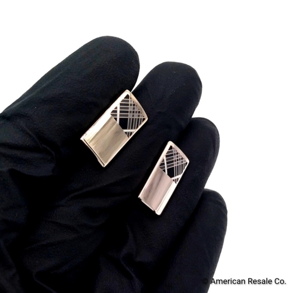 SALE! Vintage Burberry Nova Check Silver Signed Cufflinks - Picture 6 of 7